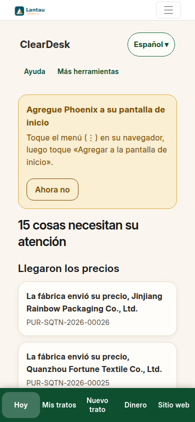 La pantalla Hoy, con su trabajo alineado en palabras simples