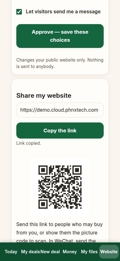 Share my website: the link, copied, and the picture code
