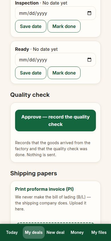 The deal is ready for its quality check