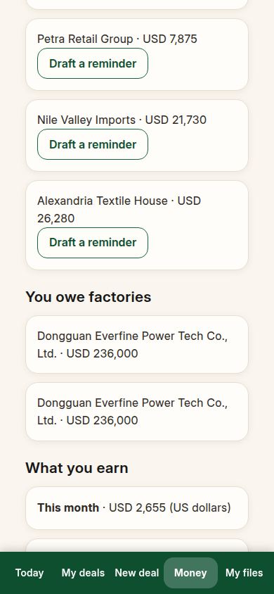 The money pages show what each deal earned, in plain words