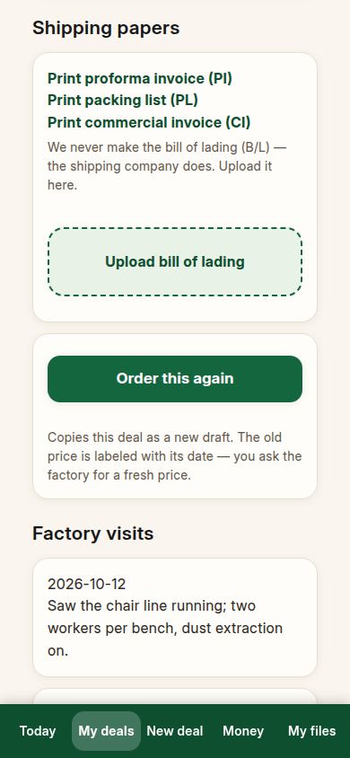 A finished deal, with the button to order it again
