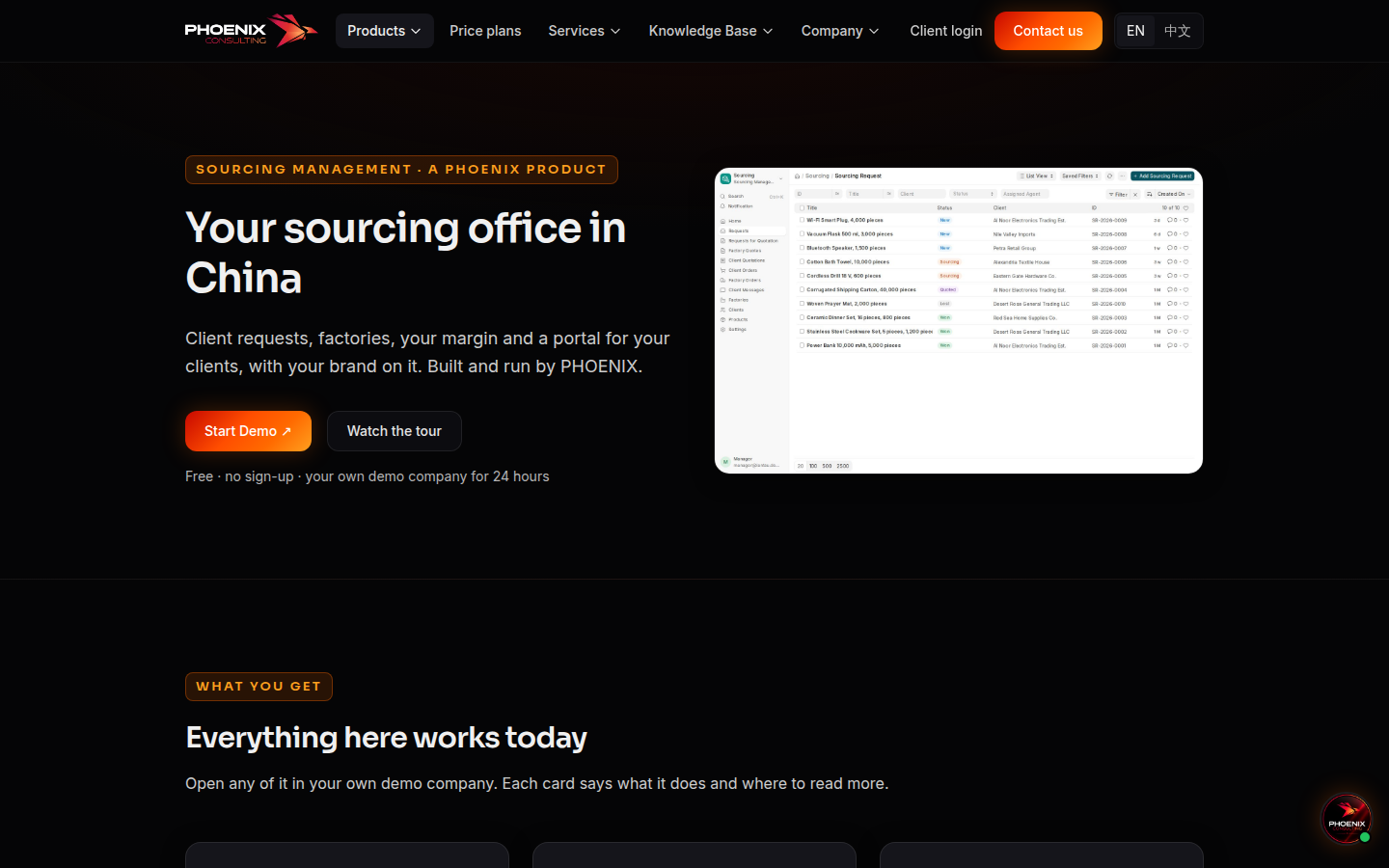 The Sourcing page, with Start Demo
