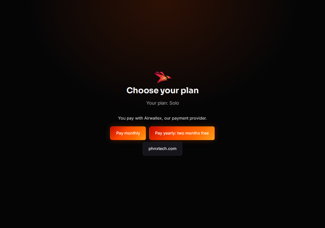 The Choose your plan page with Pay monthly and Pay yearly: two months free