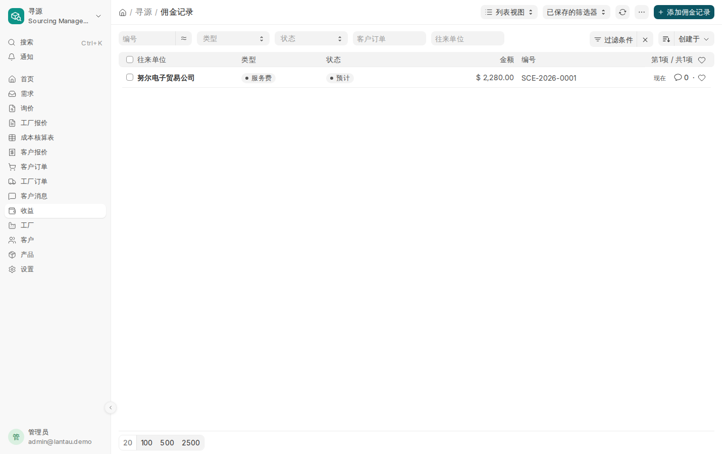收益:订单的每一部分一行