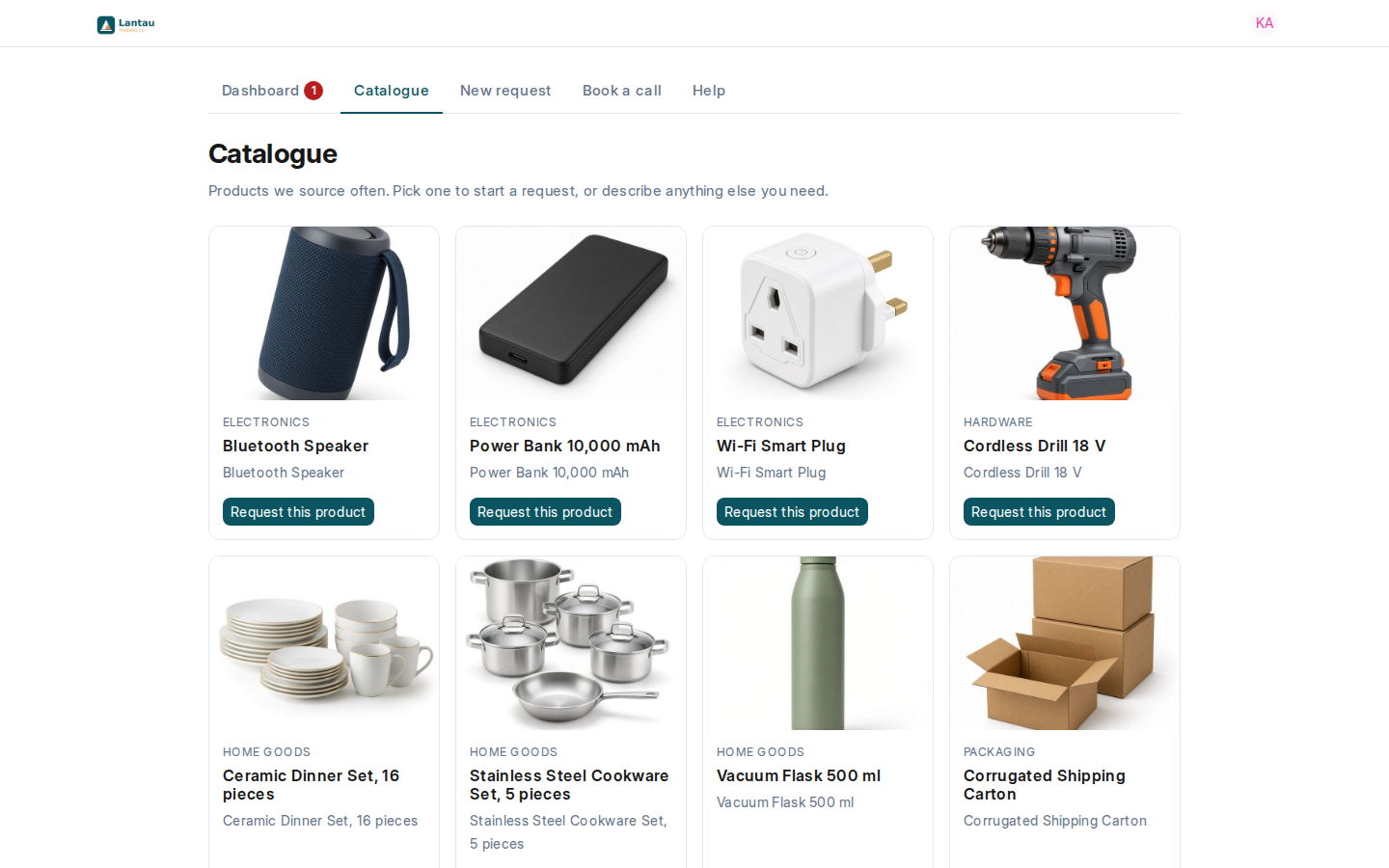 The catalogue: each product starts a request