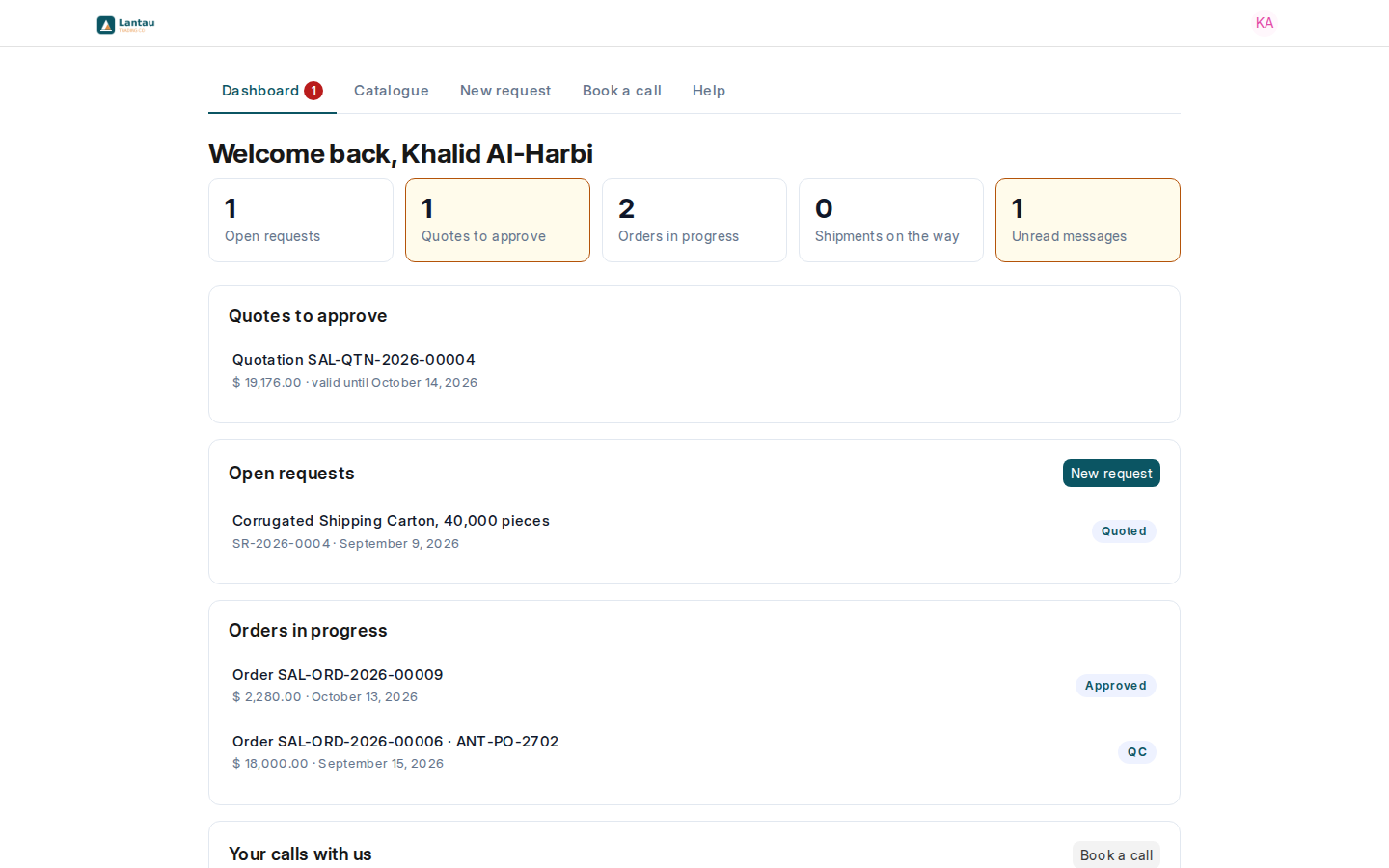 The client's dashboard